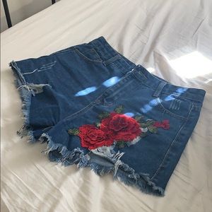 Embroidered jean shorts